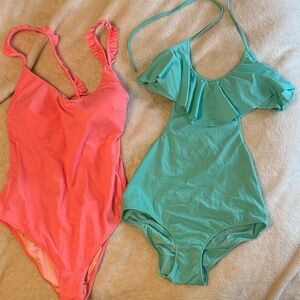 Victoria's Secret Pink and Green Ruffled One Piece Swimsuits